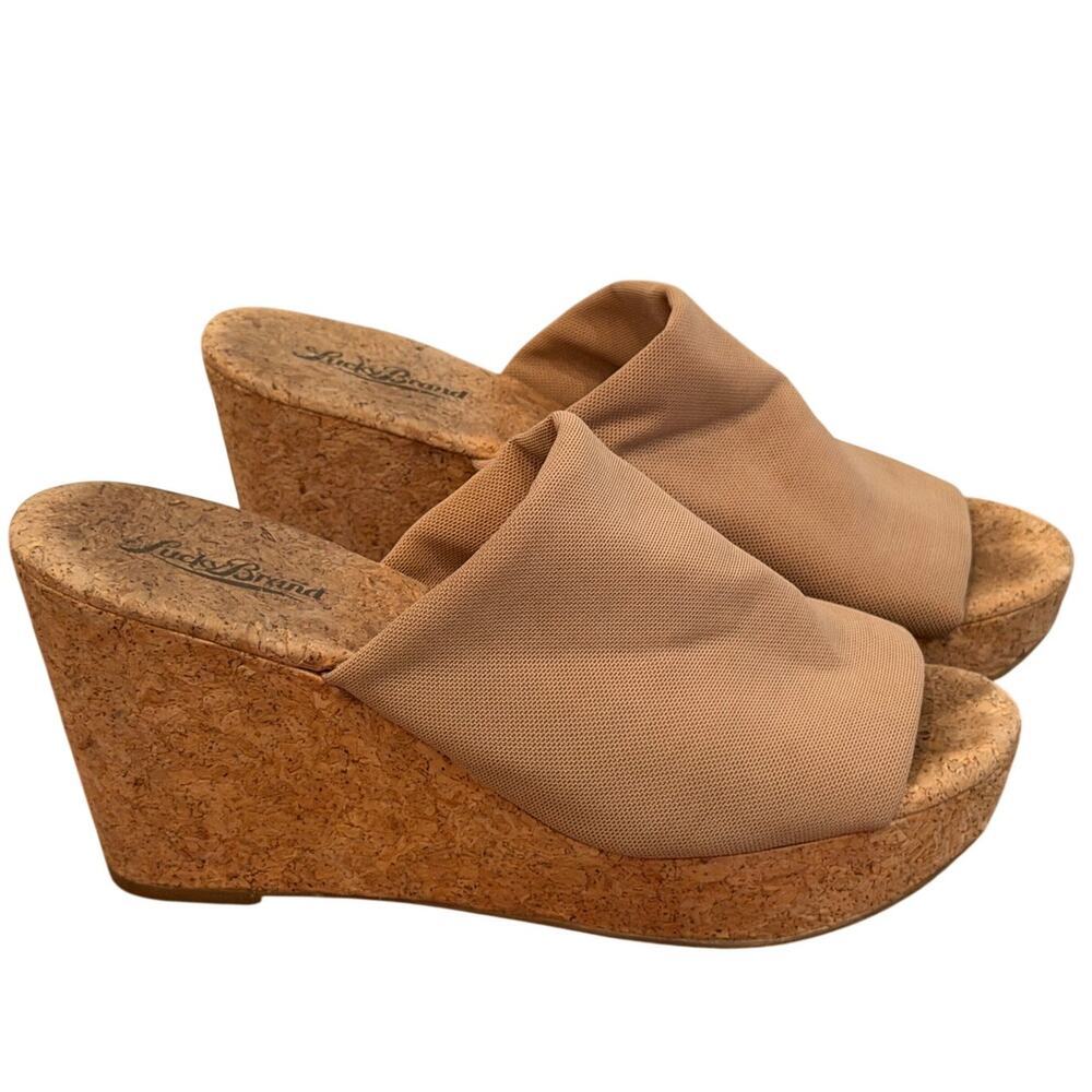 Lucky Brand Marilyn Women's Cork Wedge Sandal Open Toe Slide Heel Sz 7.5